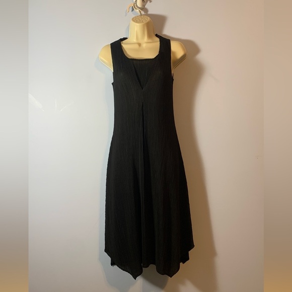 Caeliann vintage micro accordion pleated midi sleeveless Black Dress size xs - Picture 1 of 8